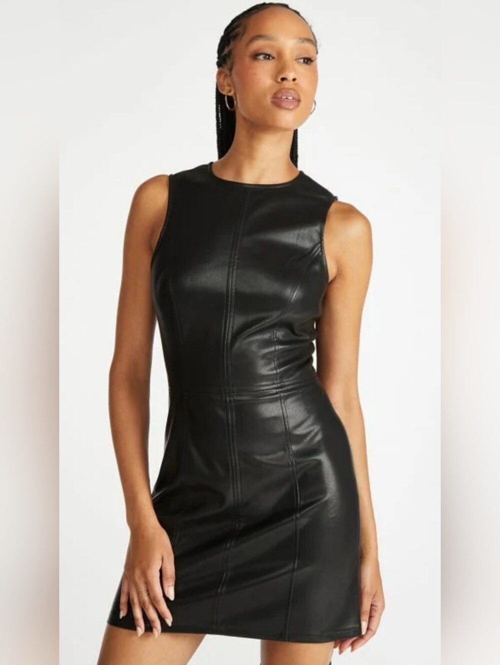 Shoe Dazzle Sleeveless Black Faux Leather Mini Dress Sz Med Back Zip